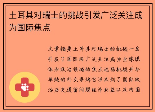 土耳其对瑞士的挑战引发广泛关注成为国际焦点